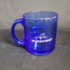 Vintage Cobalt Blue Glass Coffee Mug Boeing Made In USA 4” Width
